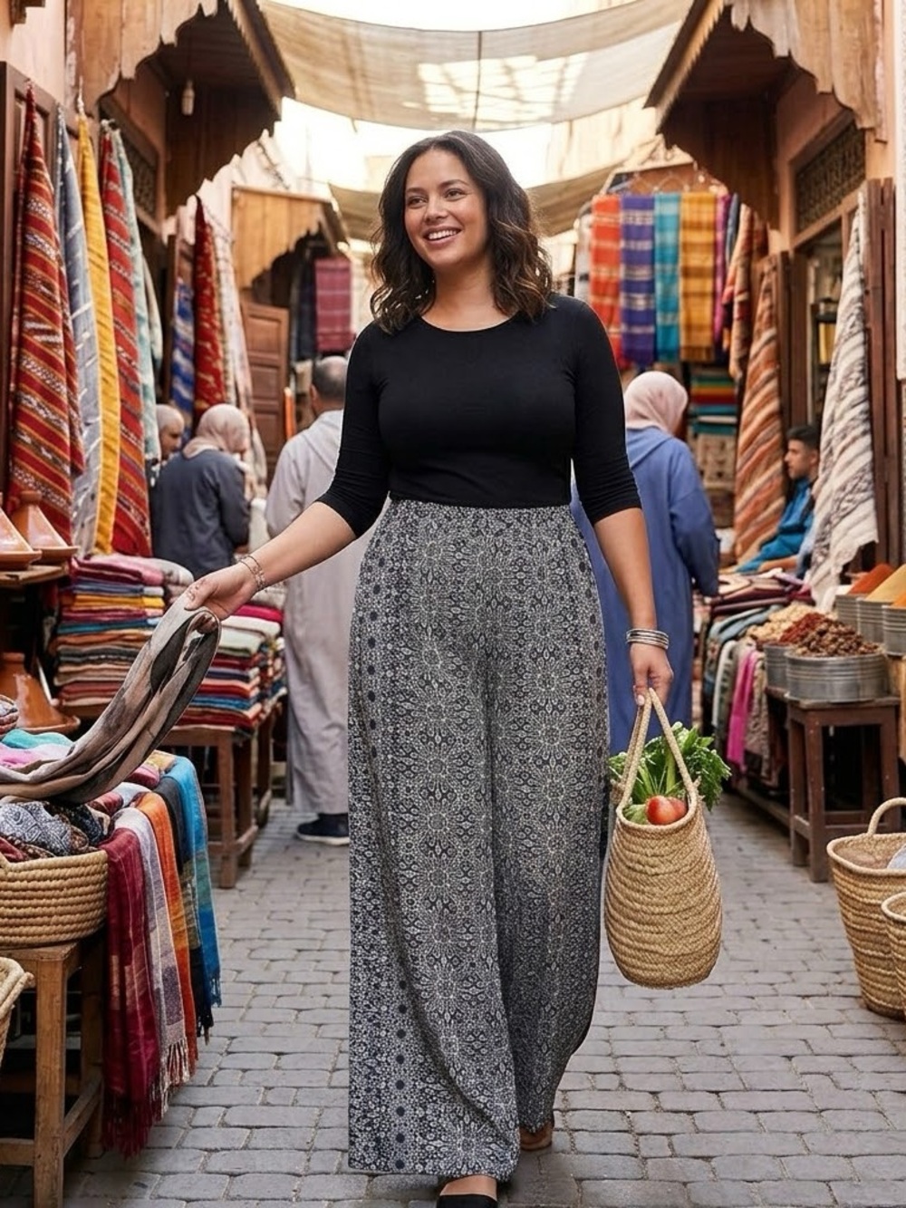 Attitudes by Renee L Navy Floral Palazzo Wide Leg Elastic Waist Pants